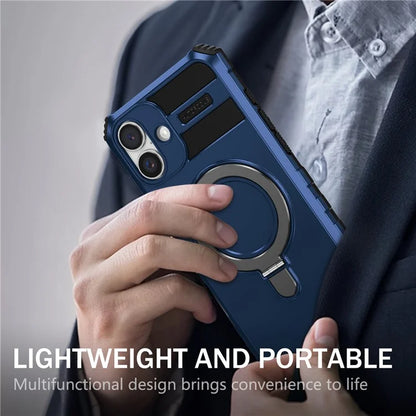 For iPhone 16 Plus Magnetic Case PC+TPU Anti-Scratch Phone Cover with Ring Holder