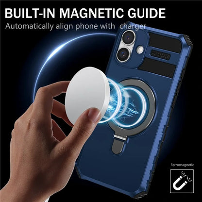 For iPhone 16 Plus Magnetic Case PC+TPU Anti-Scratch Phone Cover with Ring Holder