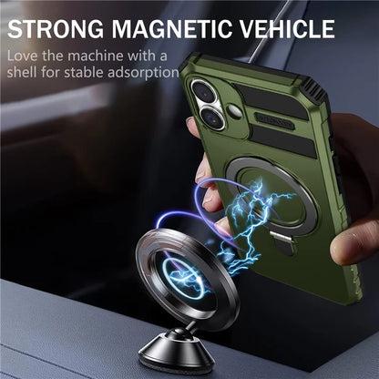 For iPhone 16 Plus Magnetic Case PC+TPU Anti-Scratch Phone Cover with Ring Holder