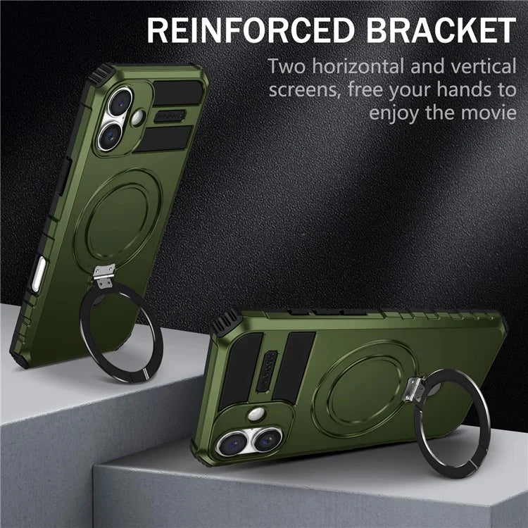 For iPhone 16 Plus Magnetic Case PC+TPU Anti-Scratch Phone Cover with Ring Holder