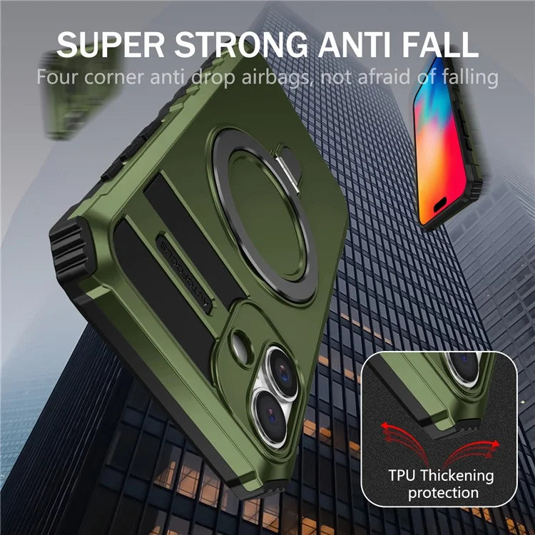 For iPhone 16 Plus Magnetic Case PC+TPU Anti-Scratch Phone Cover with Ring Holder