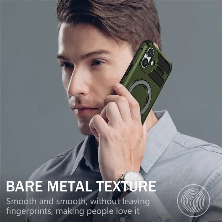 For iPhone 16 Plus Magnetic Case PC+TPU Anti-Scratch Phone Cover with Ring Holder