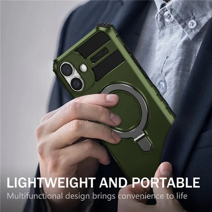 For iPhone 16 Plus Magnetic Case PC+TPU Anti-Scratch Phone Cover with Ring Holder