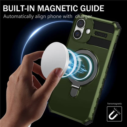 For iPhone 16 Plus Magnetic Case PC+TPU Anti-Scratch Phone Cover with Ring Holder