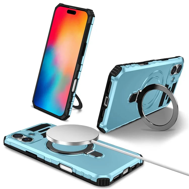 For iPhone 16 Plus Magnetic Case PC+TPU Anti-Scratch Phone Cover with Ring Holder