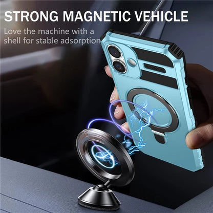 For iPhone 16 Plus Magnetic Case PC+TPU Anti-Scratch Phone Cover with Ring Holder