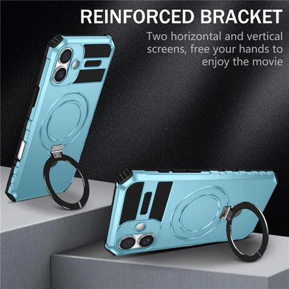 For iPhone 16 Plus Magnetic Case PC+TPU Anti-Scratch Phone Cover with Ring Holder
