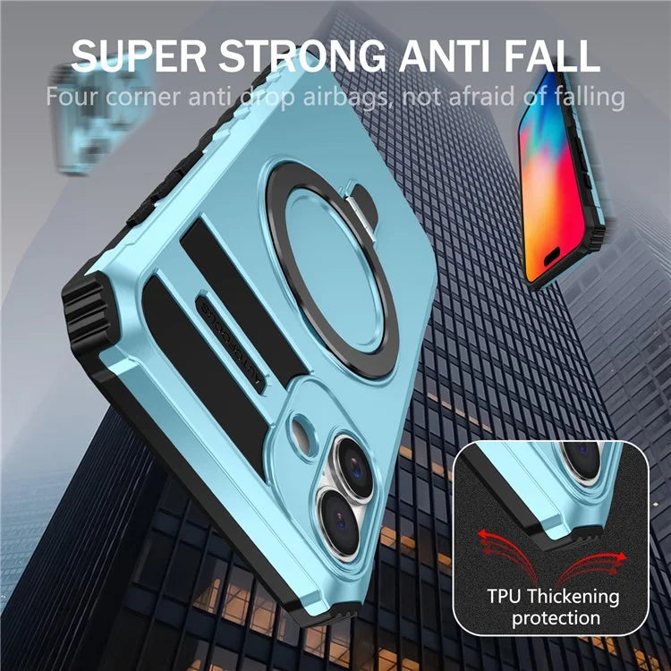 For iPhone 16 Plus Magnetic Case PC+TPU Anti-Scratch Phone Cover with Ring Holder