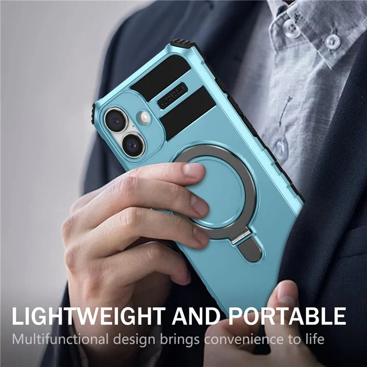 For iPhone 16 Plus Magnetic Case PC+TPU Anti-Scratch Phone Cover with Ring Holder