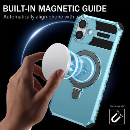 For iPhone 16 Plus Magnetic Case PC+TPU Anti-Scratch Phone Cover with Ring Holder