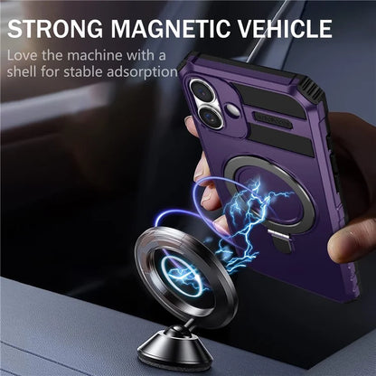 For iPhone 16 Plus Magnetic Case PC+TPU Anti-Scratch Phone Cover with Ring Holder