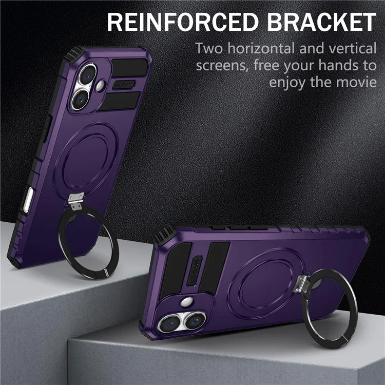 For iPhone 16 Plus Magnetic Case PC+TPU Anti-Scratch Phone Cover with Ring Holder