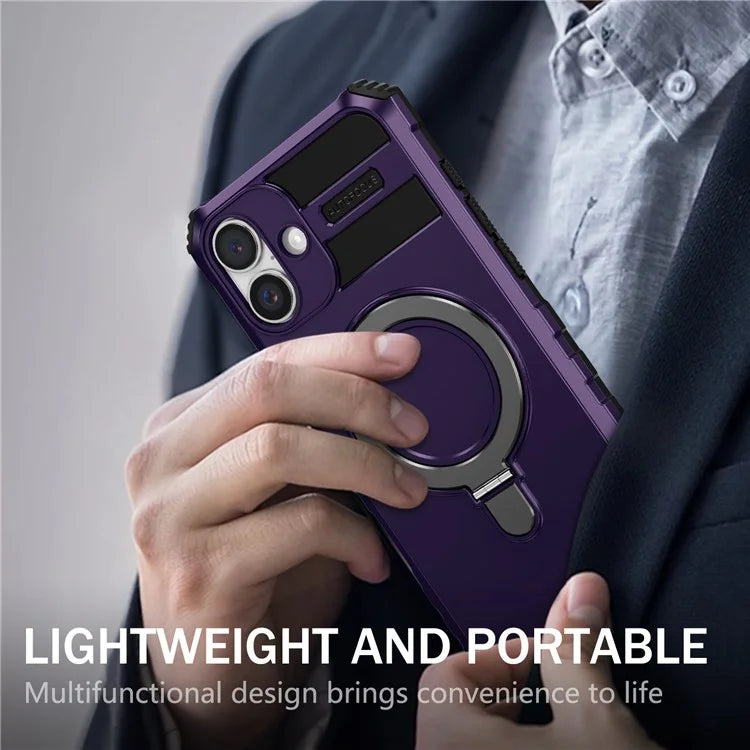 For iPhone 16 Plus Magnetic Case PC+TPU Anti-Scratch Phone Cover with Ring Holder