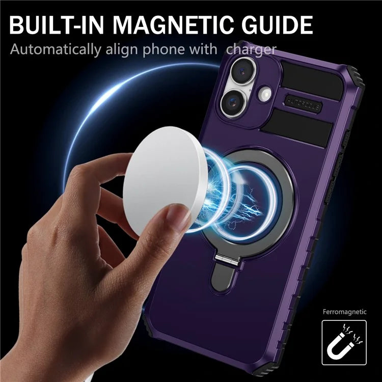 For iPhone 16 Plus Magnetic Case PC+TPU Anti-Scratch Phone Cover with Ring Holder