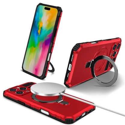 For iPhone 16 Pro Max Magnetic Case Ring Kickstand PC+TPU Drop-Proof Protective Cover