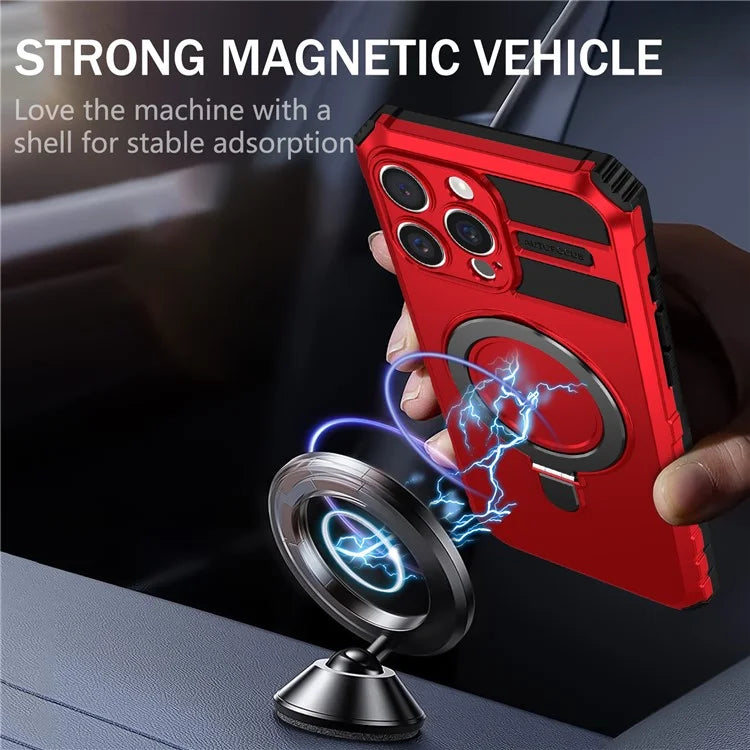 For iPhone 16 Pro Max Magnetic Case Ring Kickstand PC+TPU Drop-Proof Protective Cover