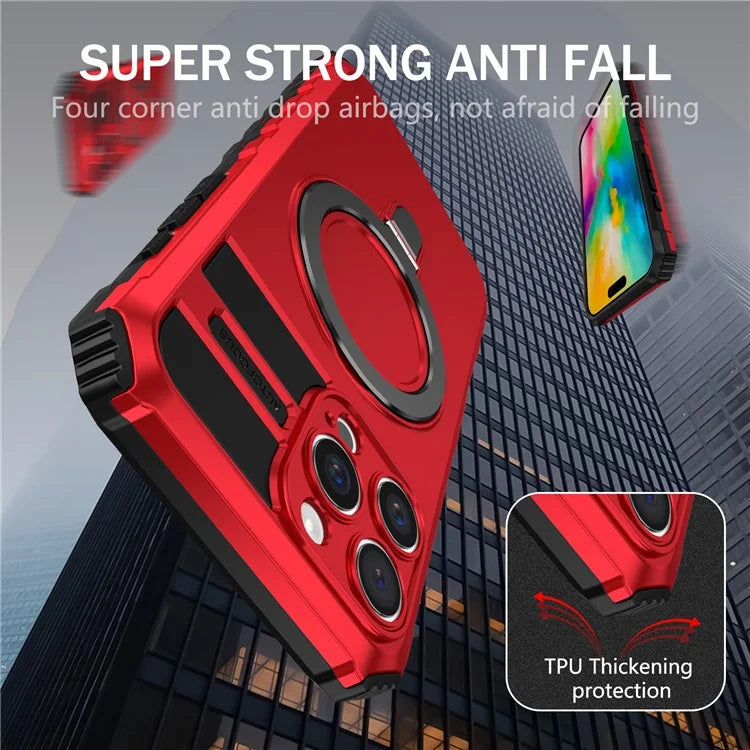For iPhone 16 Pro Max Magnetic Case Ring Kickstand PC+TPU Drop-Proof Protective Cover