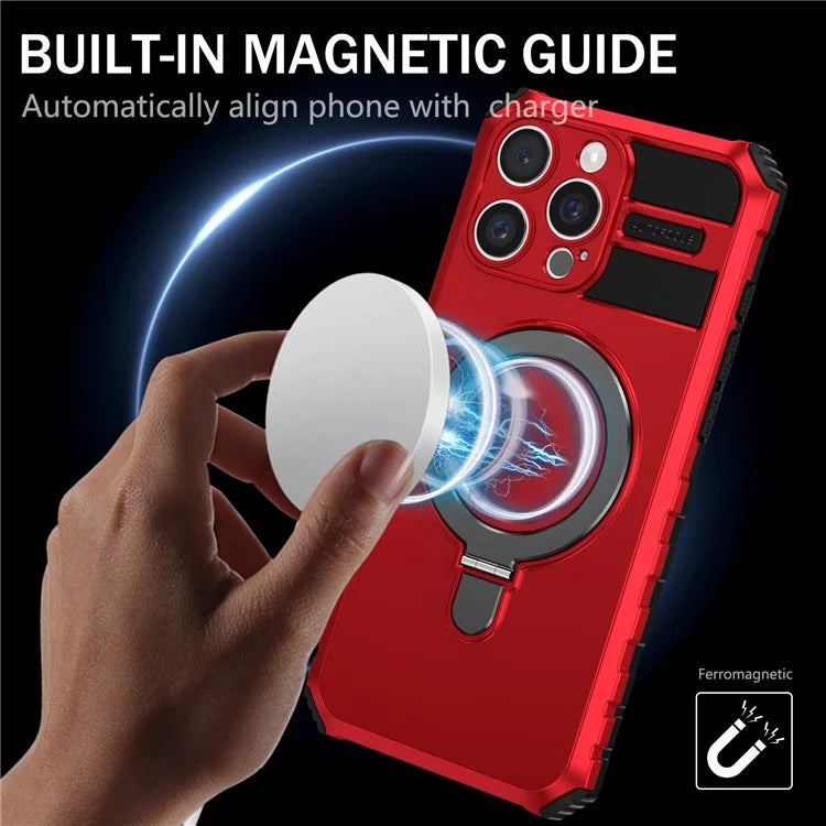 For iPhone 16 Pro Max Magnetic Case Ring Kickstand PC+TPU Drop-Proof Protective Cover