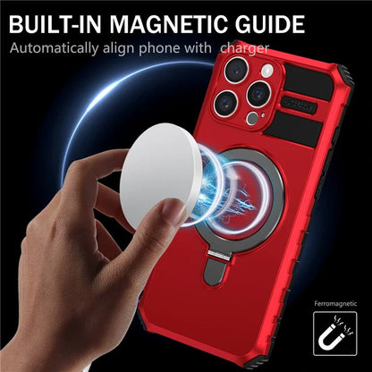 For iPhone 16 Pro Max Magnetic Case Ring Kickstand PC+TPU Drop-Proof Protective Cover