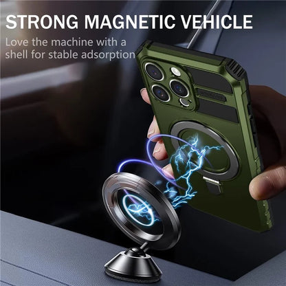 For iPhone 16 Pro Max Magnetic Case Ring Kickstand PC+TPU Drop-Proof Protective Cover
