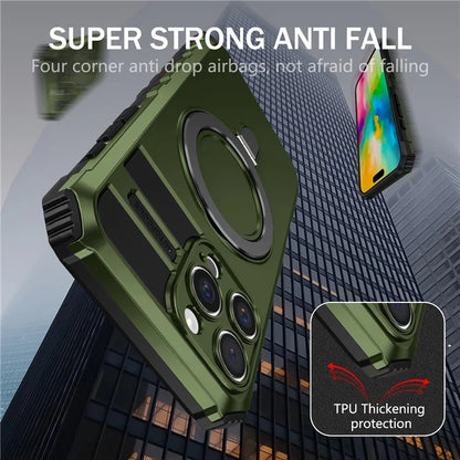 For iPhone 16 Pro Max Magnetic Case Ring Kickstand PC+TPU Drop-Proof Protective Cover