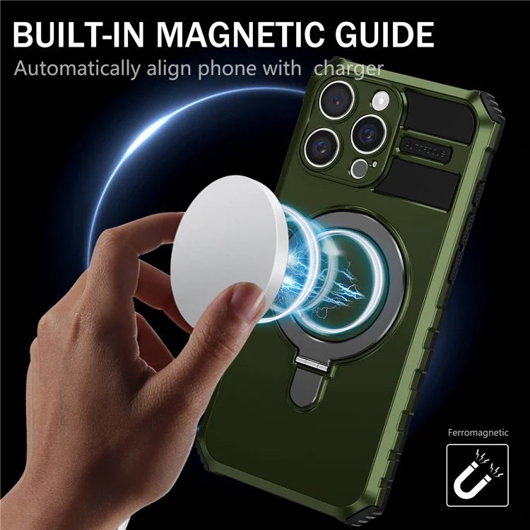 For iPhone 16 Pro Max Magnetic Case Ring Kickstand PC+TPU Drop-Proof Protective Cover