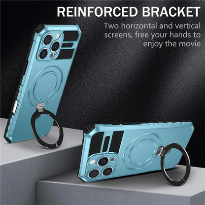 For iPhone 16 Pro Max Magnetic Case Ring Kickstand PC+TPU Drop-Proof Protective Cover