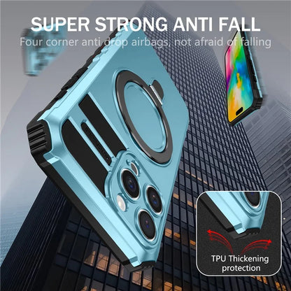For iPhone 16 Pro Max Magnetic Case Ring Kickstand PC+TPU Drop-Proof Protective Cover