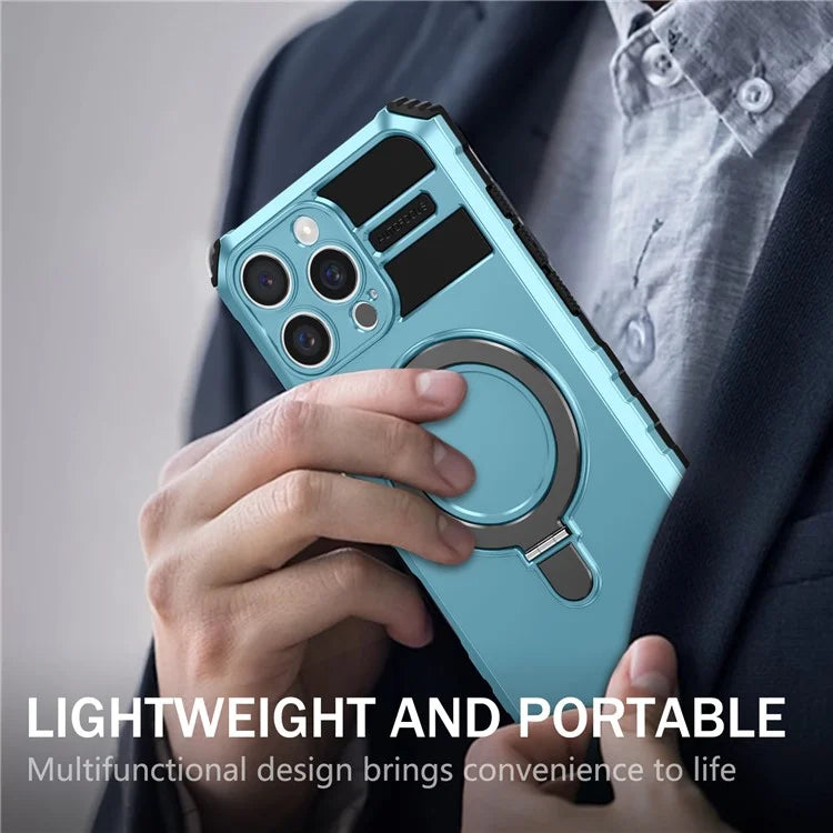 For iPhone 16 Pro Max Magnetic Case Ring Kickstand PC+TPU Drop-Proof Protective Cover