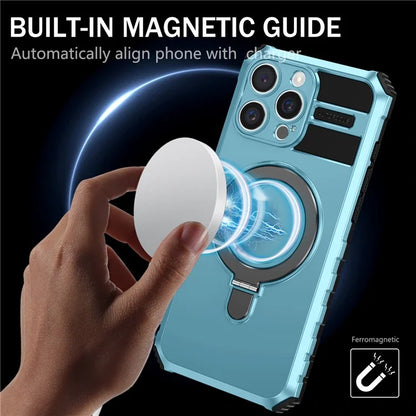 For iPhone 16 Pro Max Magnetic Case Ring Kickstand PC+TPU Drop-Proof Protective Cover