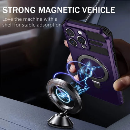 For iPhone 16 Pro Max Magnetic Case Ring Kickstand PC+TPU Drop-Proof Protective Cover