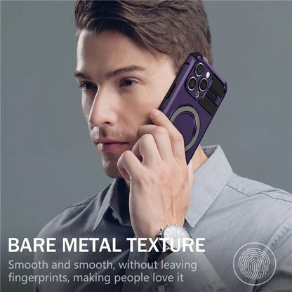 For iPhone 16 Pro Max Magnetic Case Ring Kickstand PC+TPU Drop-Proof Protective Cover