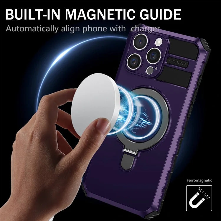 For iPhone 16 Pro Max Magnetic Case Ring Kickstand PC+TPU Drop-Proof Protective Cover