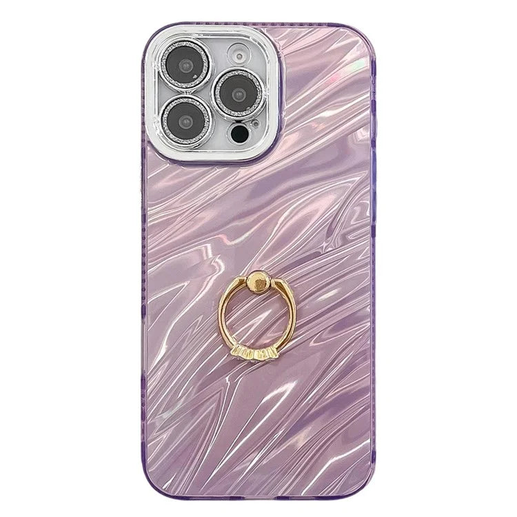For iPhone 16 Pro Max Case Ring Holder PC+TPU IMD Phone Cover with Lens Film
