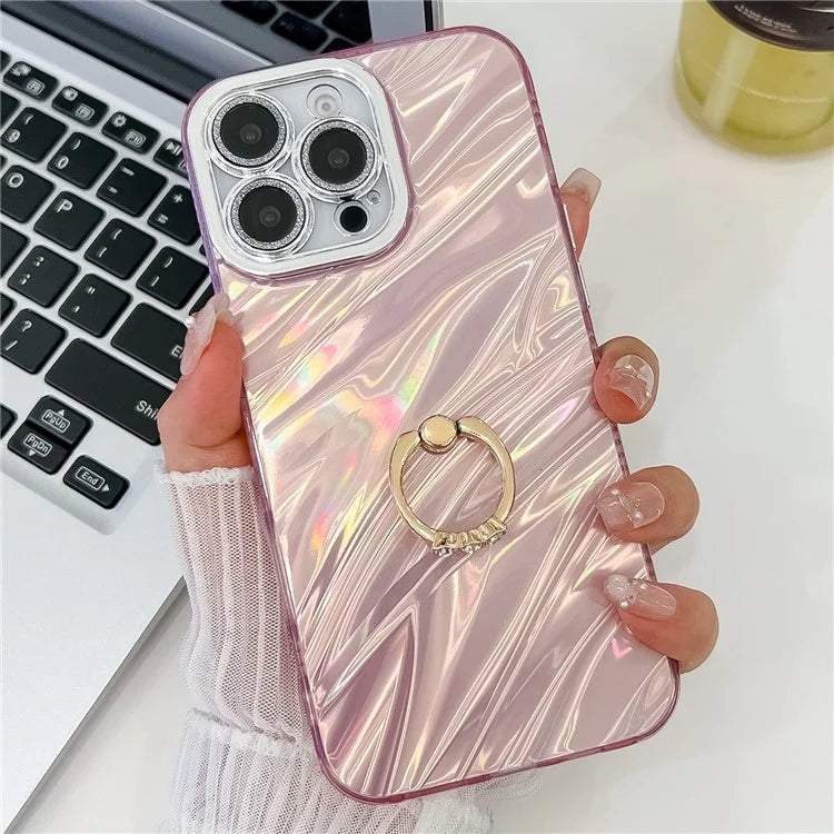 For iPhone 16 Pro Max Case Ring Holder PC+TPU IMD Phone Cover with Lens Film