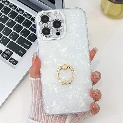 For iPhone 16 Pro Max Case Ring Holder PC+TPU IMD Phone Cover with Lens Film