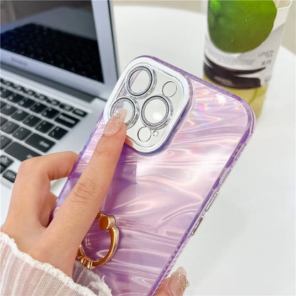 For iPhone 16 Pro Max Case Ring Holder PC+TPU IMD Phone Cover with Lens Film