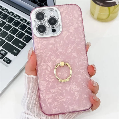 For iPhone 16 Pro Max Case Ring Holder PC+TPU IMD Phone Cover with Lens Film