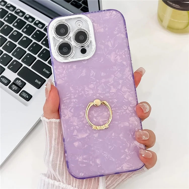 For iPhone 16 Pro Max Case Ring Holder PC+TPU IMD Phone Cover with Lens Film