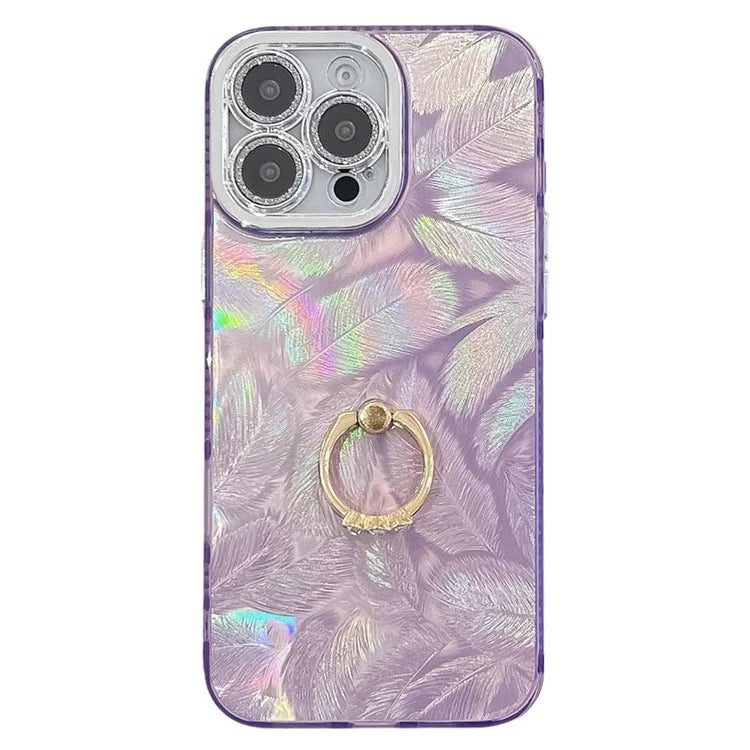 For iPhone 16 Pro Max Case Ring Holder PC+TPU IMD Phone Cover with Lens Film