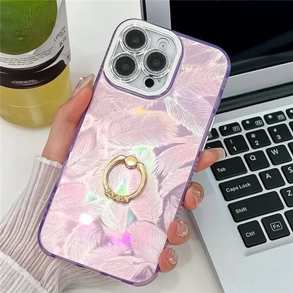 For iPhone 16 Pro Max Case Ring Holder PC+TPU IMD Phone Cover with Lens Film