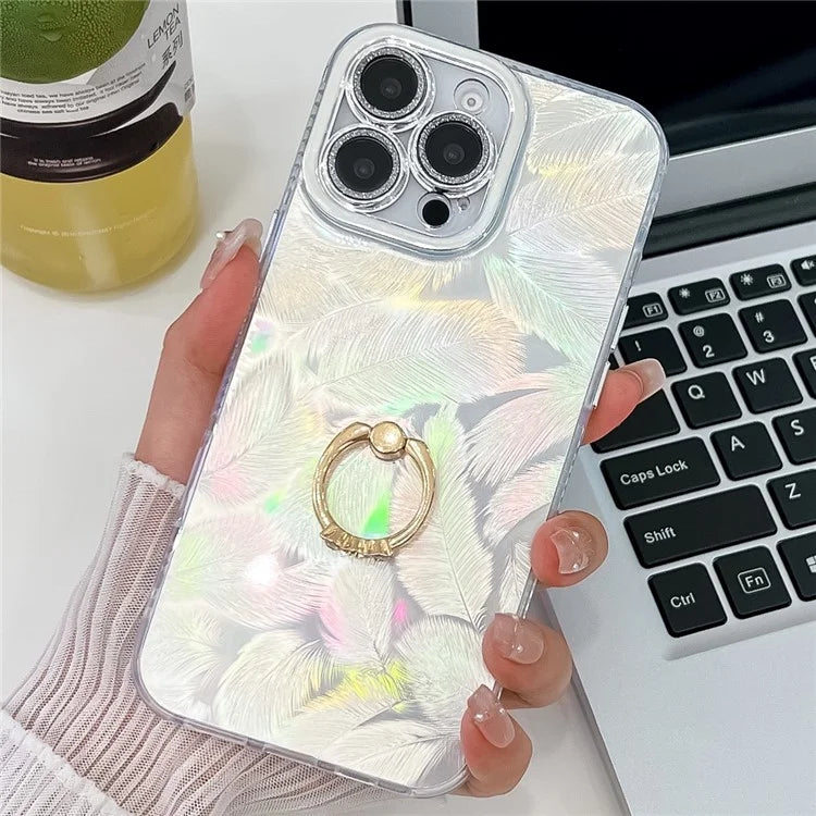 For iPhone 16 Pro Max Case Ring Holder PC+TPU IMD Phone Cover with Lens Film