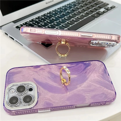 For iPhone 16 Pro Max Case Ring Holder PC+TPU IMD Phone Cover with Lens Film