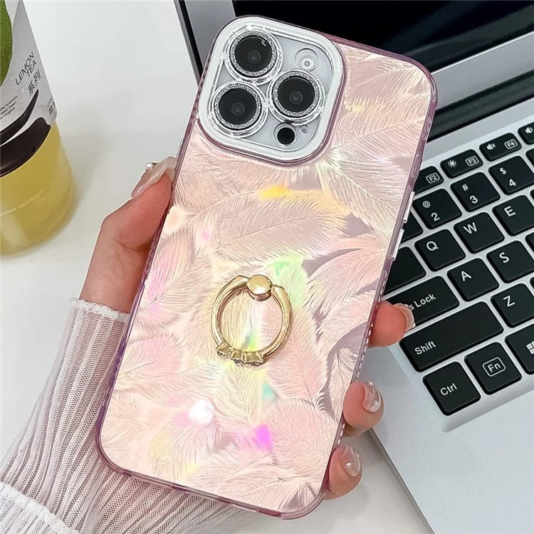 For iPhone 16 Pro Max Case Ring Holder PC+TPU IMD Phone Cover with Lens Film