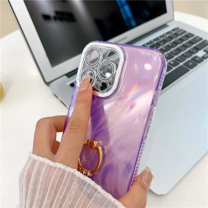 For iPhone 16 Pro Max Case Ring Holder PC+TPU IMD Phone Cover with Lens Film