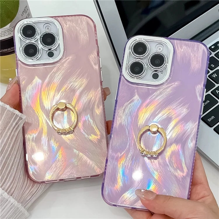 For iPhone 16 Pro Max Case Ring Holder PC+TPU IMD Phone Cover with Lens Film