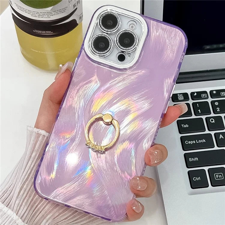 For iPhone 16 Pro Max Case Ring Holder PC+TPU IMD Phone Cover with Lens Film