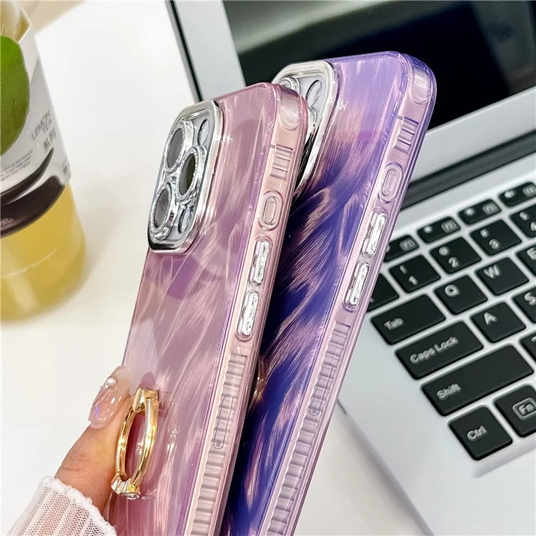 For iPhone 16 Pro Max Case Ring Holder PC+TPU IMD Phone Cover with Lens Film