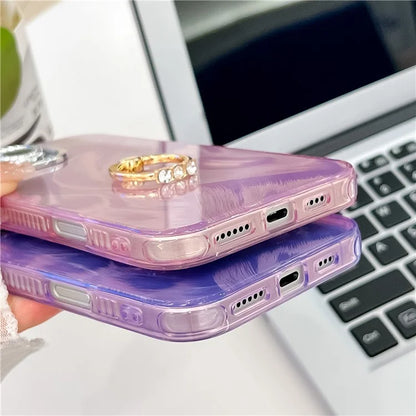 For iPhone 16 Pro Max Case Ring Holder PC+TPU IMD Phone Cover with Lens Film