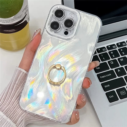 For iPhone 16 Pro Max Case Ring Holder PC+TPU IMD Phone Cover with Lens Film